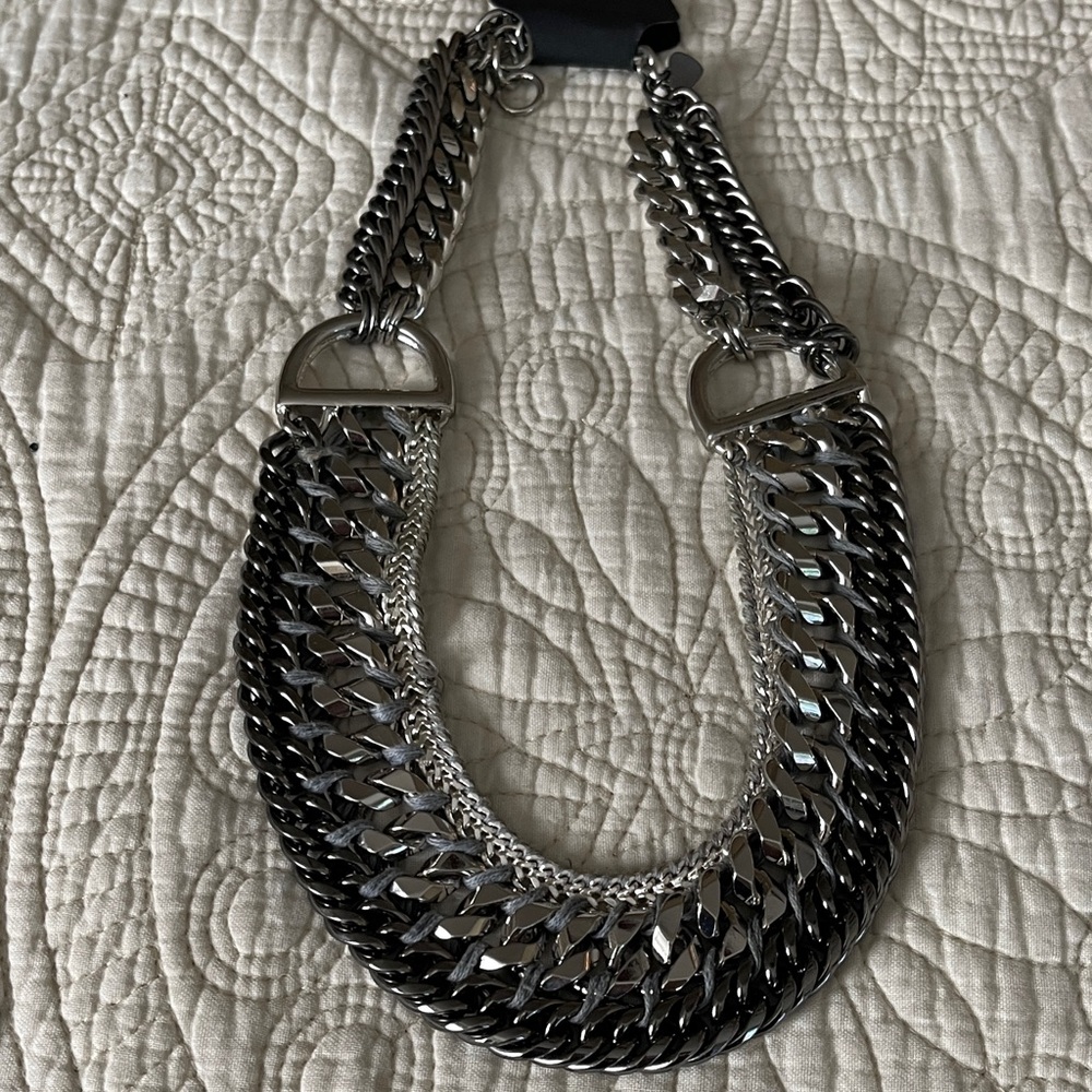 Silver Chain Statement Necklace - image 1